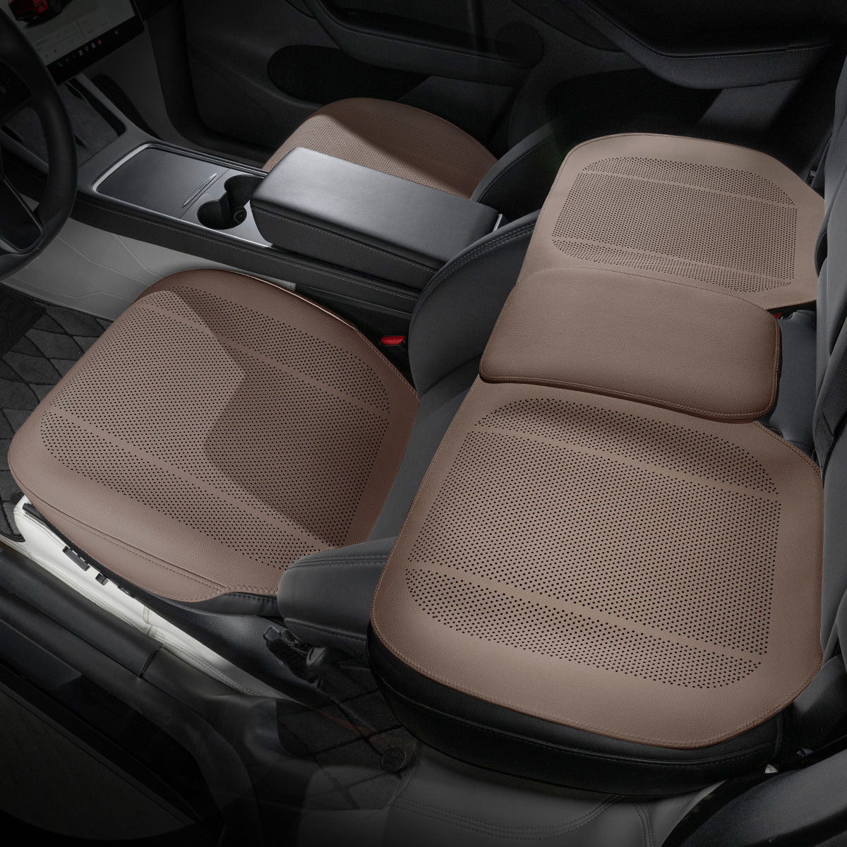 All-Wheather Nappa Leather Car Seat Covers for Tesla Model 3/Y Tesla Model 3 Y Full Set of Car Seat Covers (3 Pieces) Chestnut Brown