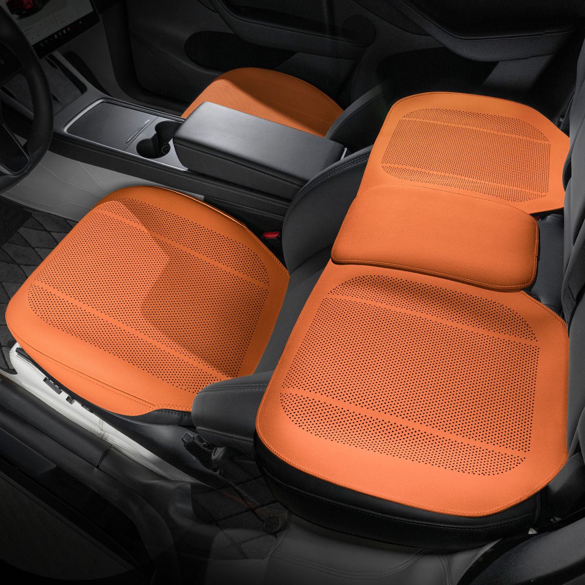 All-Wheather Nappa Leather Car Seat Covers for Tesla Model 3/Y Tesla Model 3 Y Full Set of Car Seat Covers (3 Pieces) Emma Orange