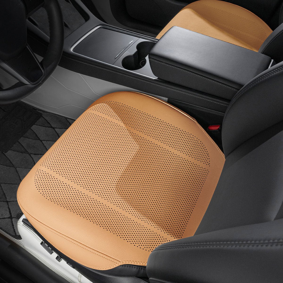 All-Wheather Nappa Leather Car Seat Covers for Tesla Model 3/Y Tesla Model 3 Y Front Row Seat Covers (2 Pieces) Autumn Chestnut