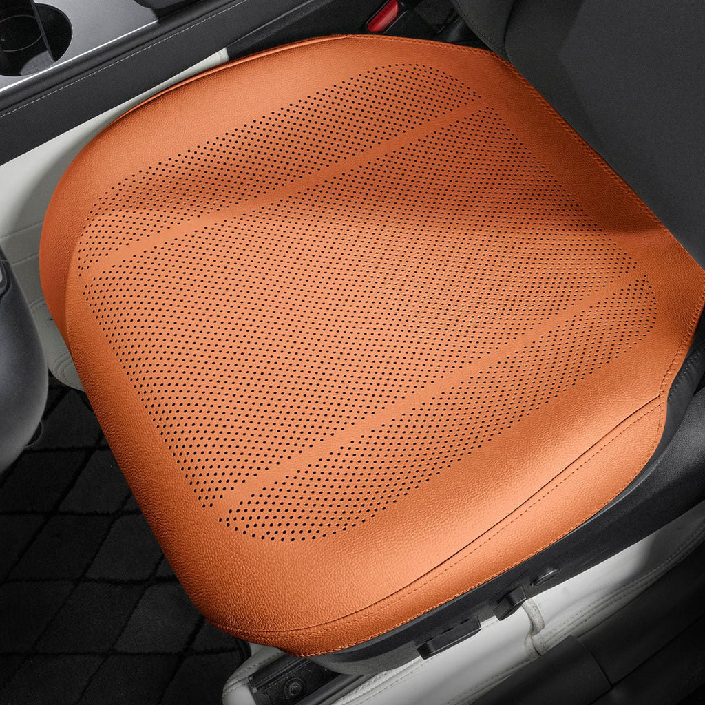 All-Wheather Nappa Leather Car Seat Covers for Tesla Model 3/Y Tesla Model 3 Y Front Row Seat Covers (1 Piece) Emma Orange