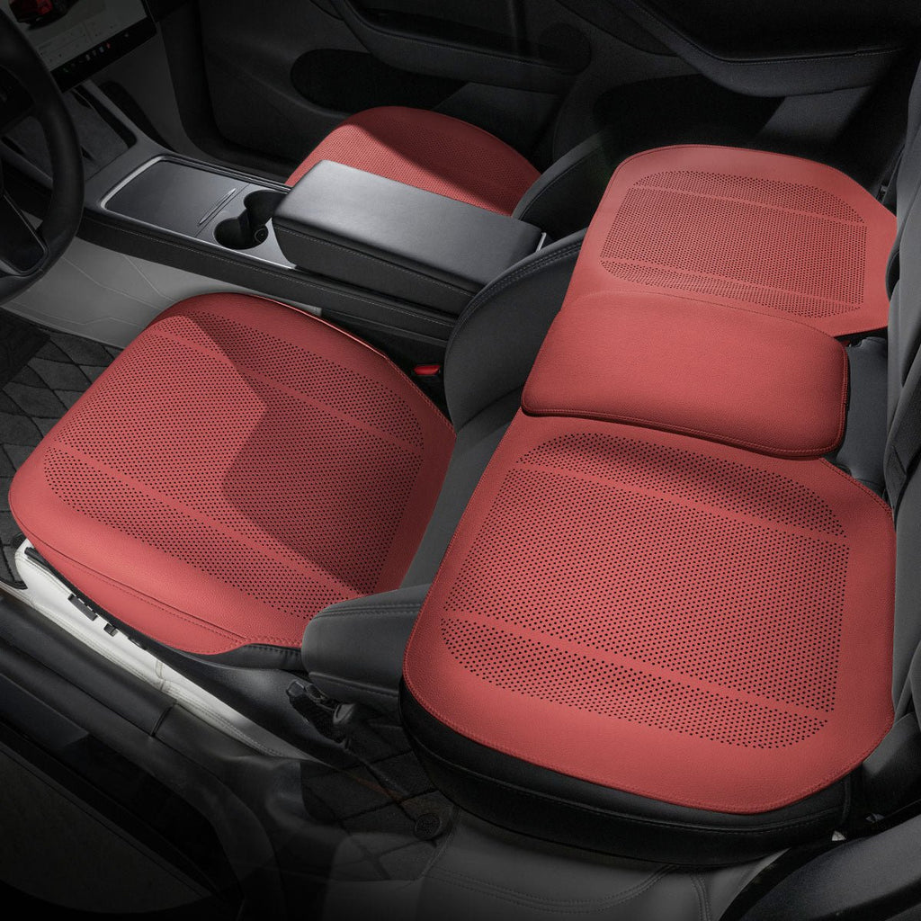 All-Wheather Nappa Leather Car Seat Covers for Tesla Model 3/Y Tesla Model 3 Y Full Set of Car Seat Covers (3 Pieces) Volcano Red