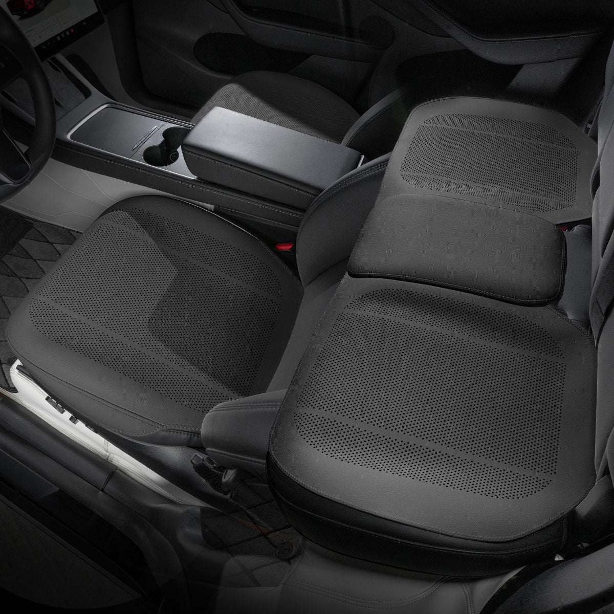 All-Wheather Nappa Leather Car Seat Covers for Tesla Model 3/Y Tesla Model 3 Y Full Set of Car Seat Covers (3 Pieces) Noble Black