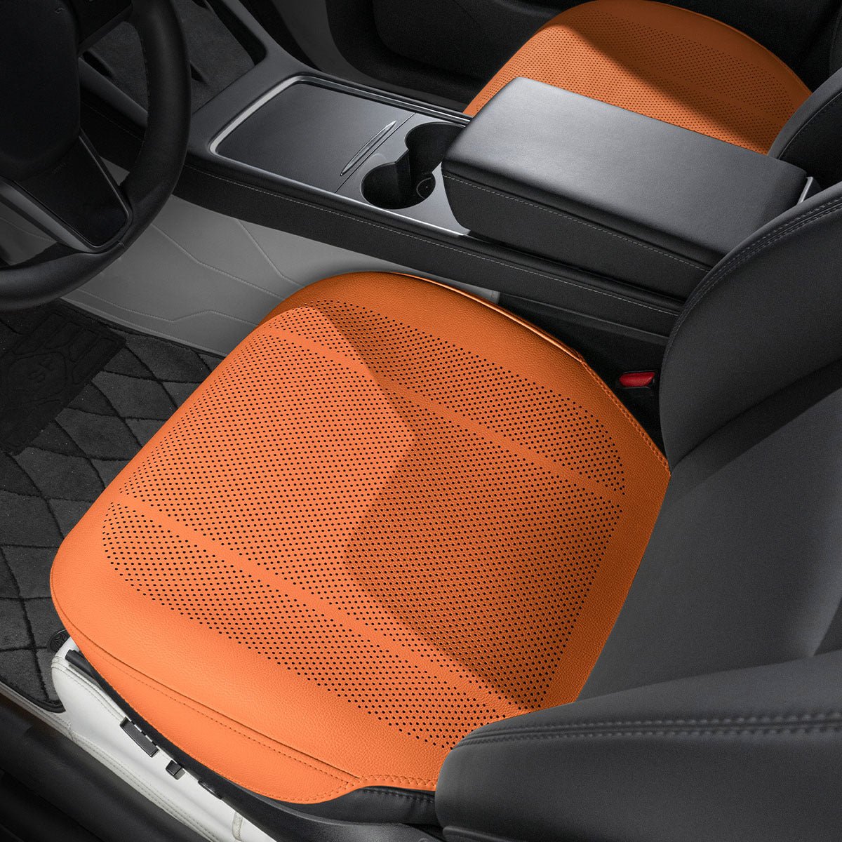 All-Wheather Nappa Leather Car Seat Covers for Tesla Model 3/Y Tesla Model 3 Y Front Row Seat Covers (2 Pieces) Emma Orange