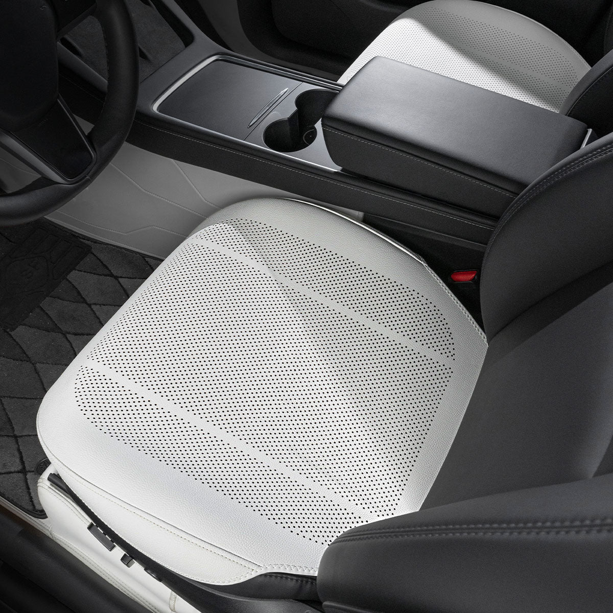 All-Wheather Nappa Leather Car Seat Covers for Tesla Model 3/Y Tesla Model 3 Y Front Row Seat Covers (2 Pieces) Elegant White