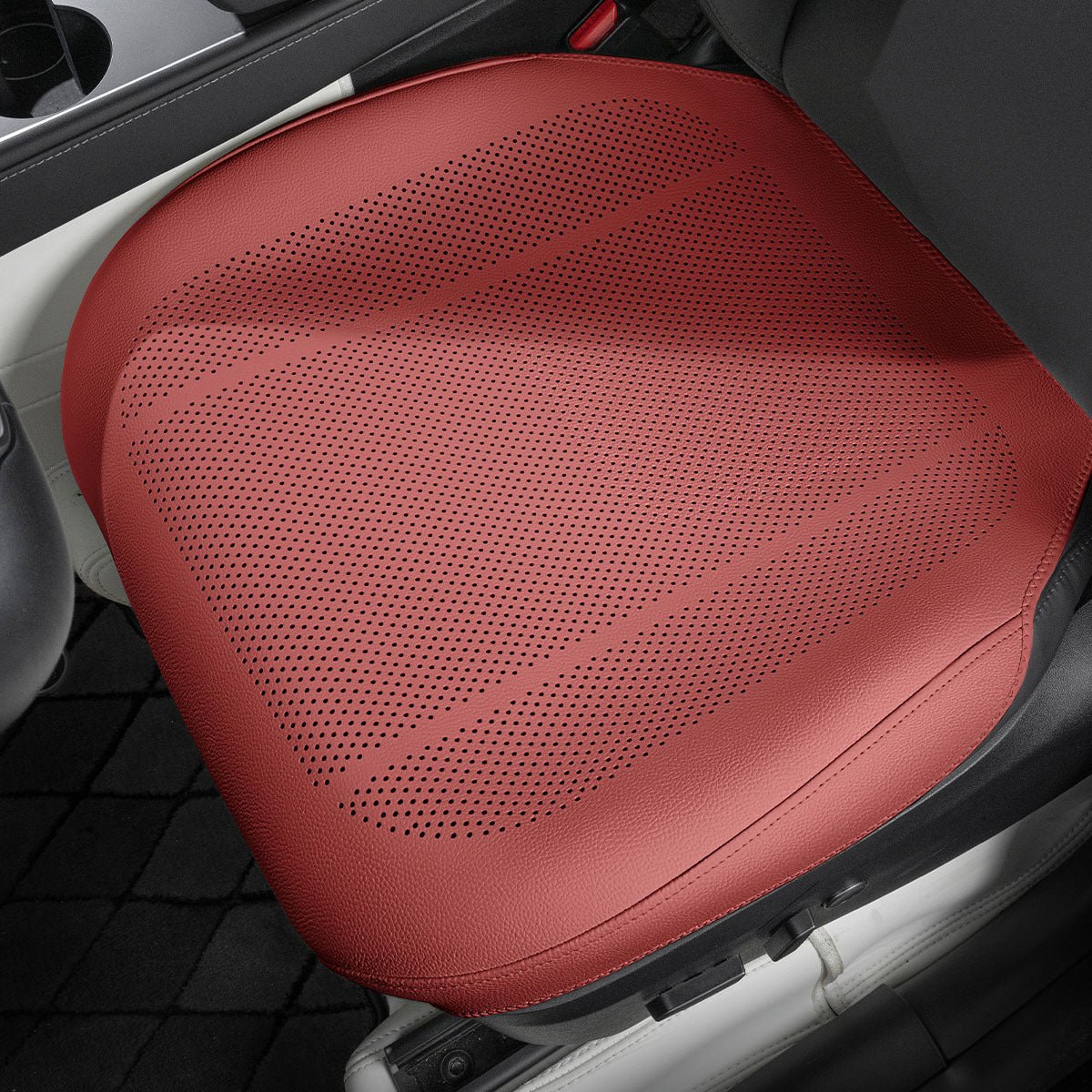 All-Wheather Nappa Leather Car Seat Covers for Tesla Model 3/Y Tesla Model 3 Y Front Row Seat Covers (1 Piece) Volcano Red