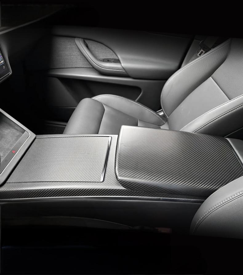 Armrest Box Dry Carbon Fiber Overlay for Tesla Model S/X 2021+ Matte