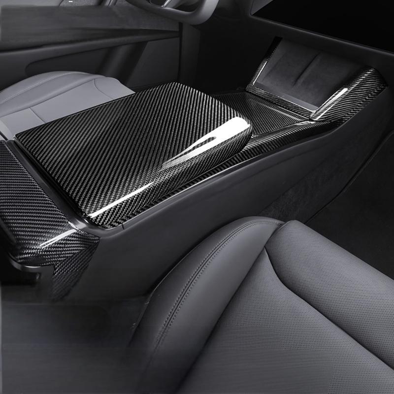 Armrest Box Dry Carbon Fiber Overlay for Tesla Model S/X 2021+ Glossy