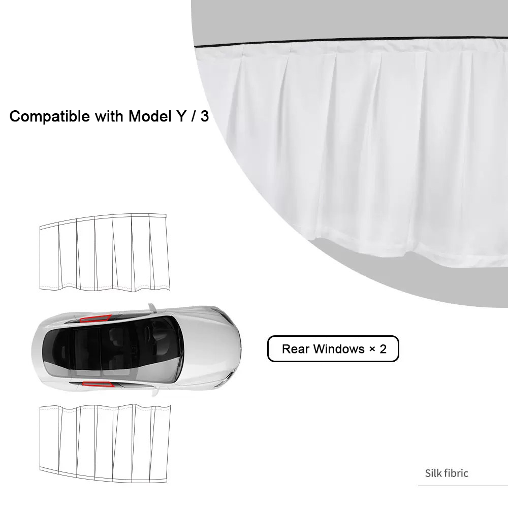 Retractable Ice Silk Side Window Sunshade Curtains for Tesla Model 3 & Y White Rear Windows（2 PCS）