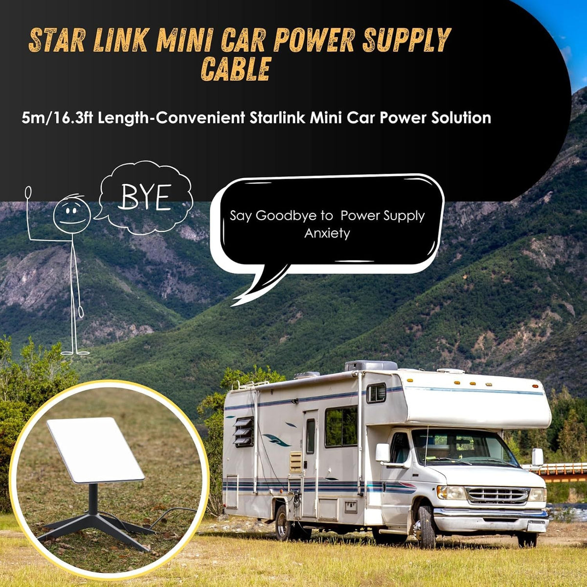 Car Cigarette Lighter to DC Power Cable for Starlink Mini