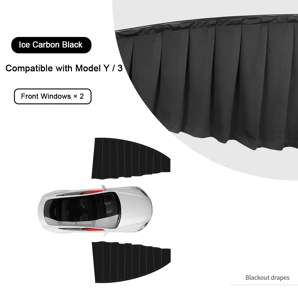 Retractable Ice Silk Side Window Sunshade Curtains for Tesla Model 3 & Y Black Front Windows（2 PCS）