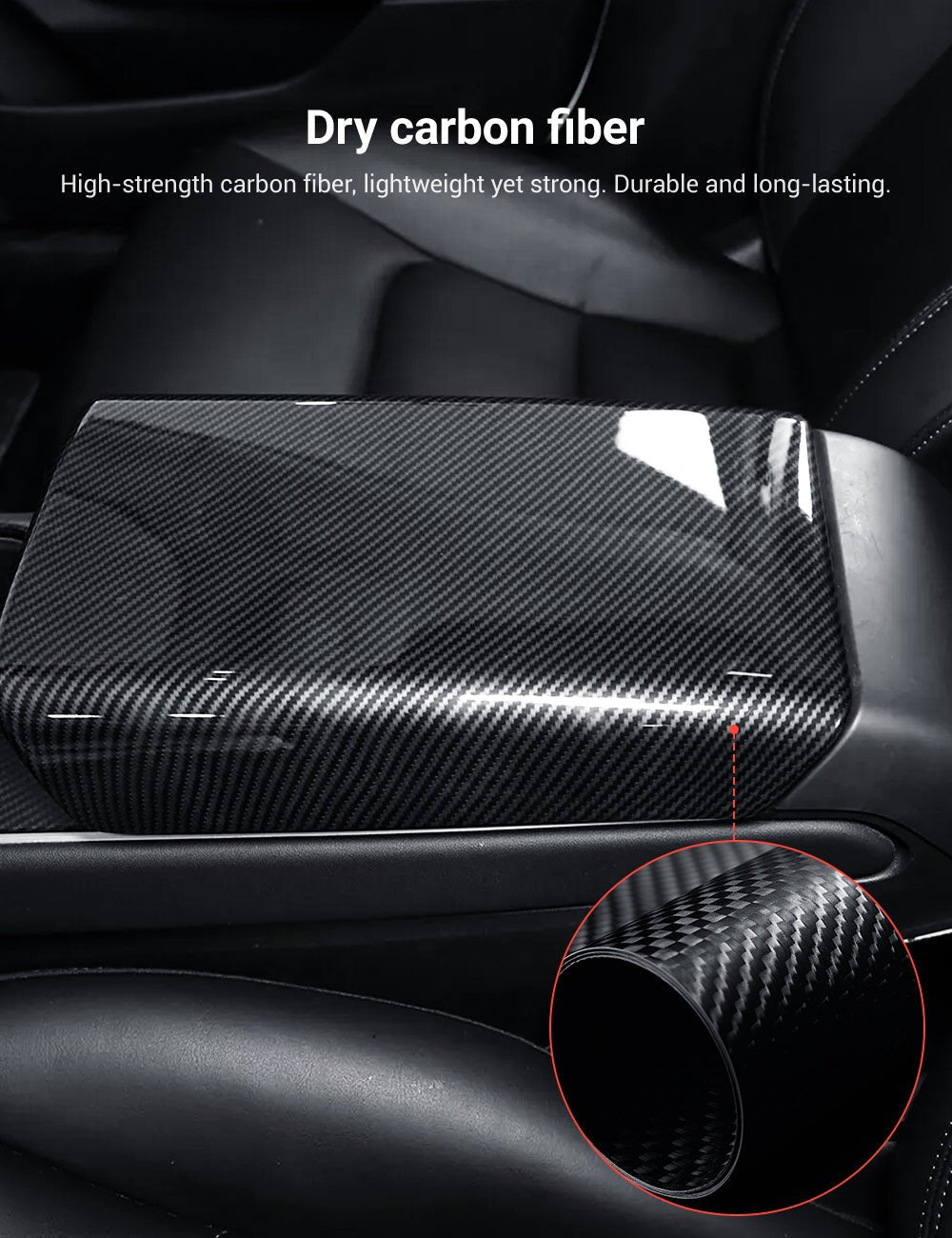 Dry Carbon Fiber Armrest Box Trim Cover for Tesla Cybertrunk