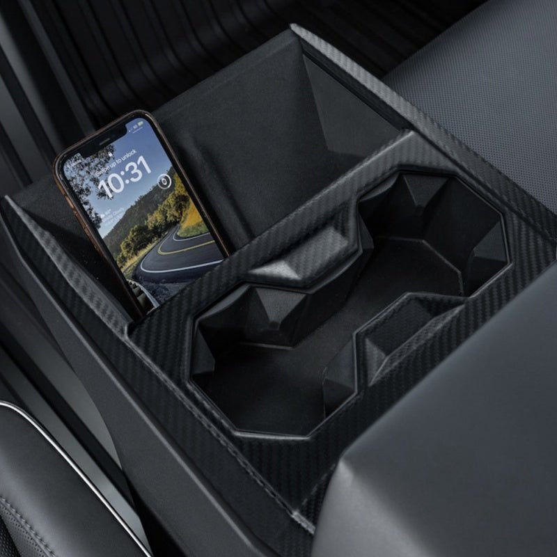 Dry Carbon Fiber Center Console Cup Holder for Tesla Cybertruck Matte Carbon Fiber