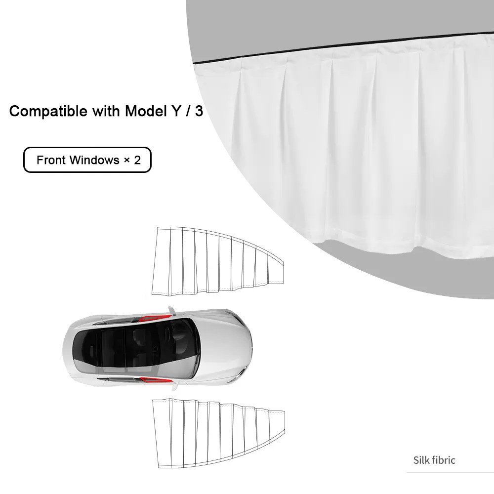 Retractable Ice Silk Side Window Sunshade Curtains for Tesla Model 3 & Y White Front Windows（2 PCS）