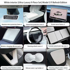 Steering Wheel Trim Cover for Tesla Model 3 Highland Model Y Juniper（With TESLA） Ultra-luxury 9-piece Set White
