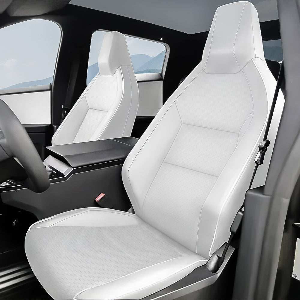 Full Leather Seat Covers for Tesla Cybertruck (10 PCS) White