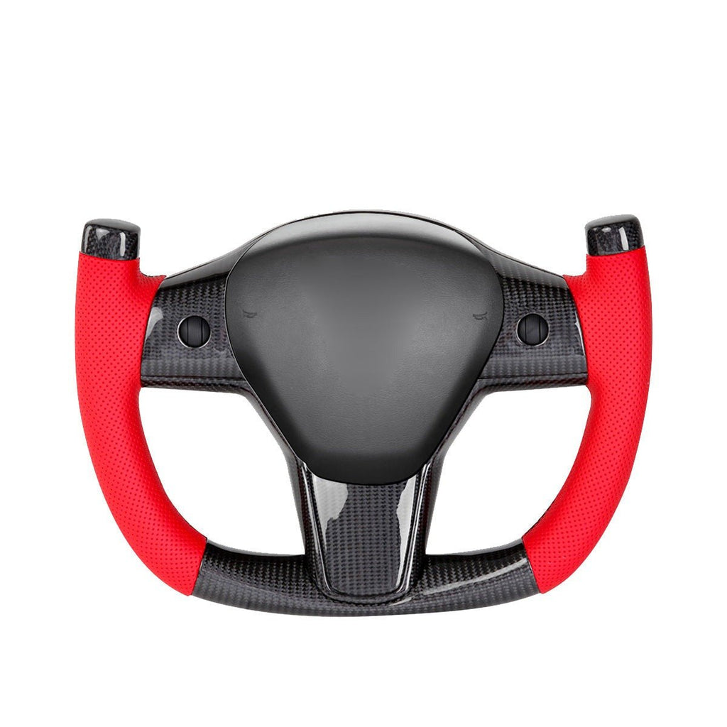 Modify Carbon Fiber Yoke-Style Steering Wheel for Tesla Model 3 / Y Perforated leather