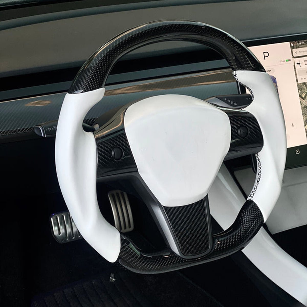 Sport Round Carbon Fiber Steering Wheel for Model 3 / Y