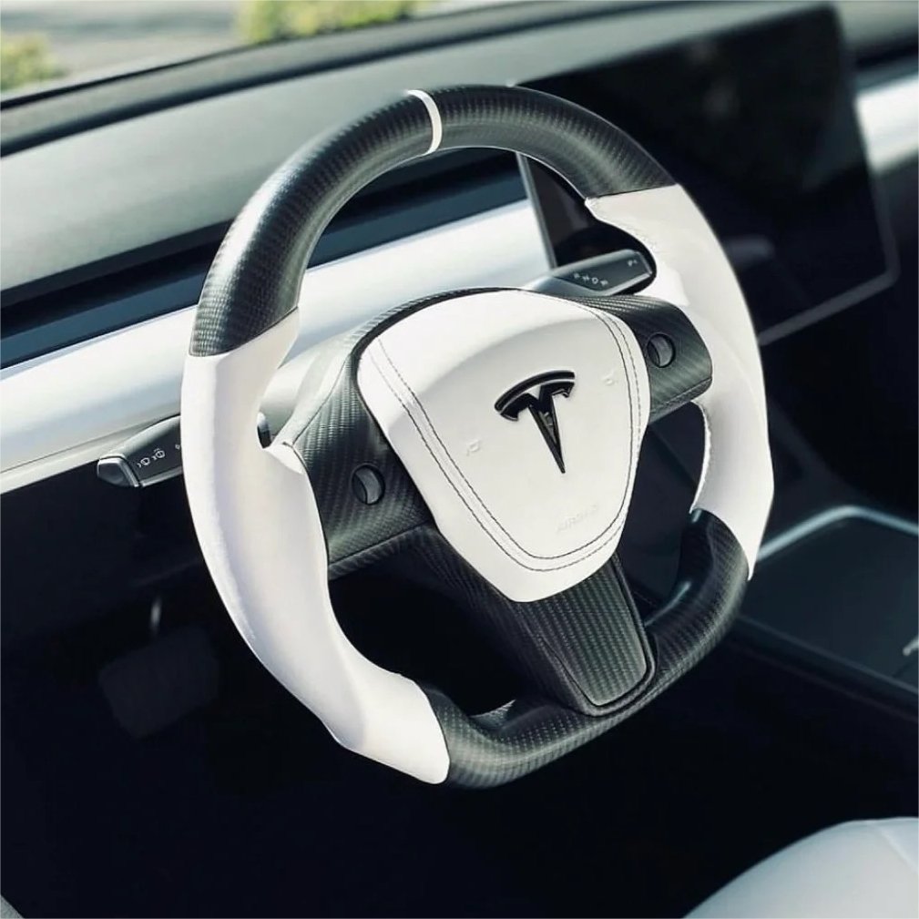 Sport Round Carbon Fiber Steering Wheel for Tesla Model 3/Y