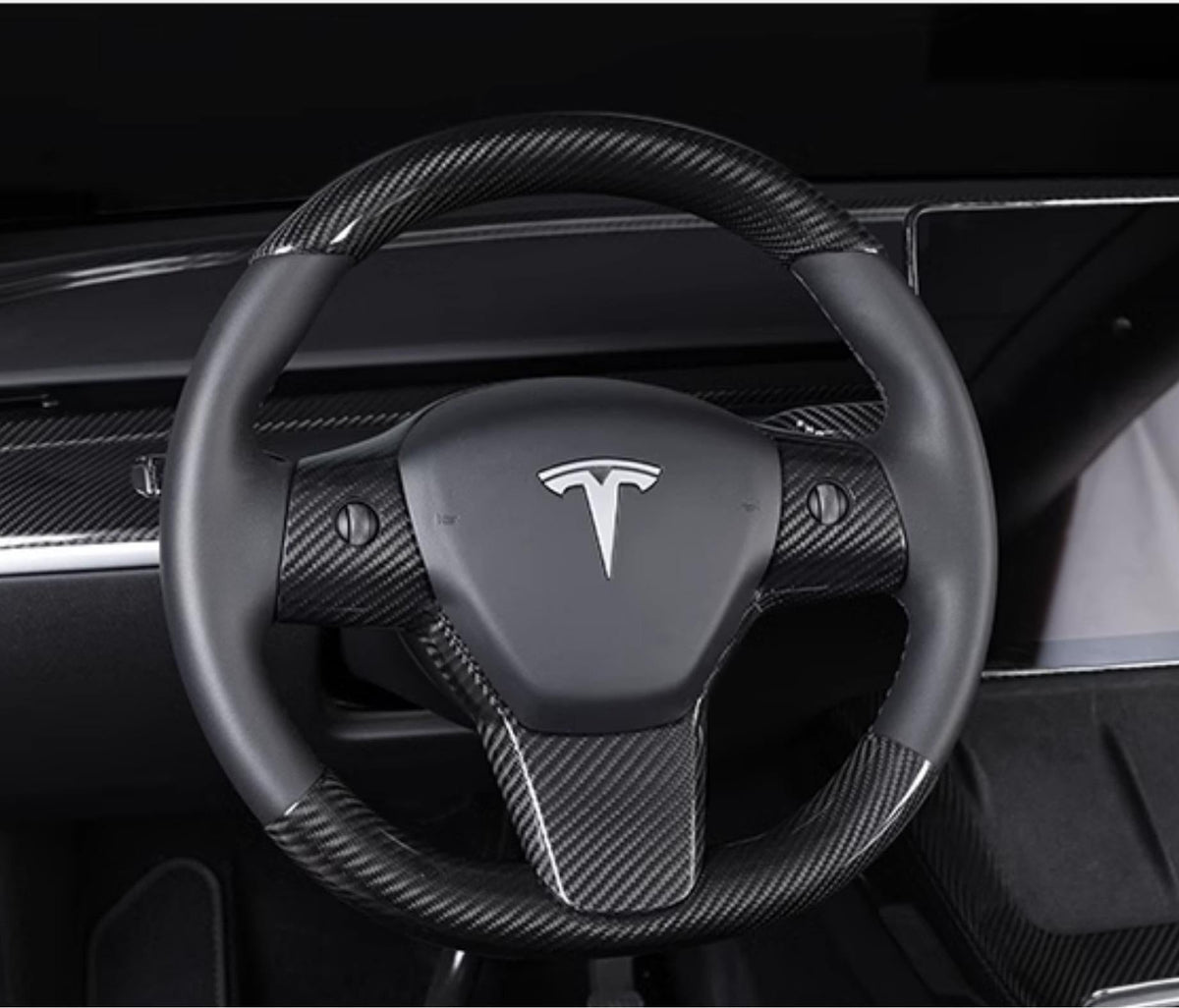 Carbon Fiber Steering Wheel Patch for Tesla Model 3/Y Glossy