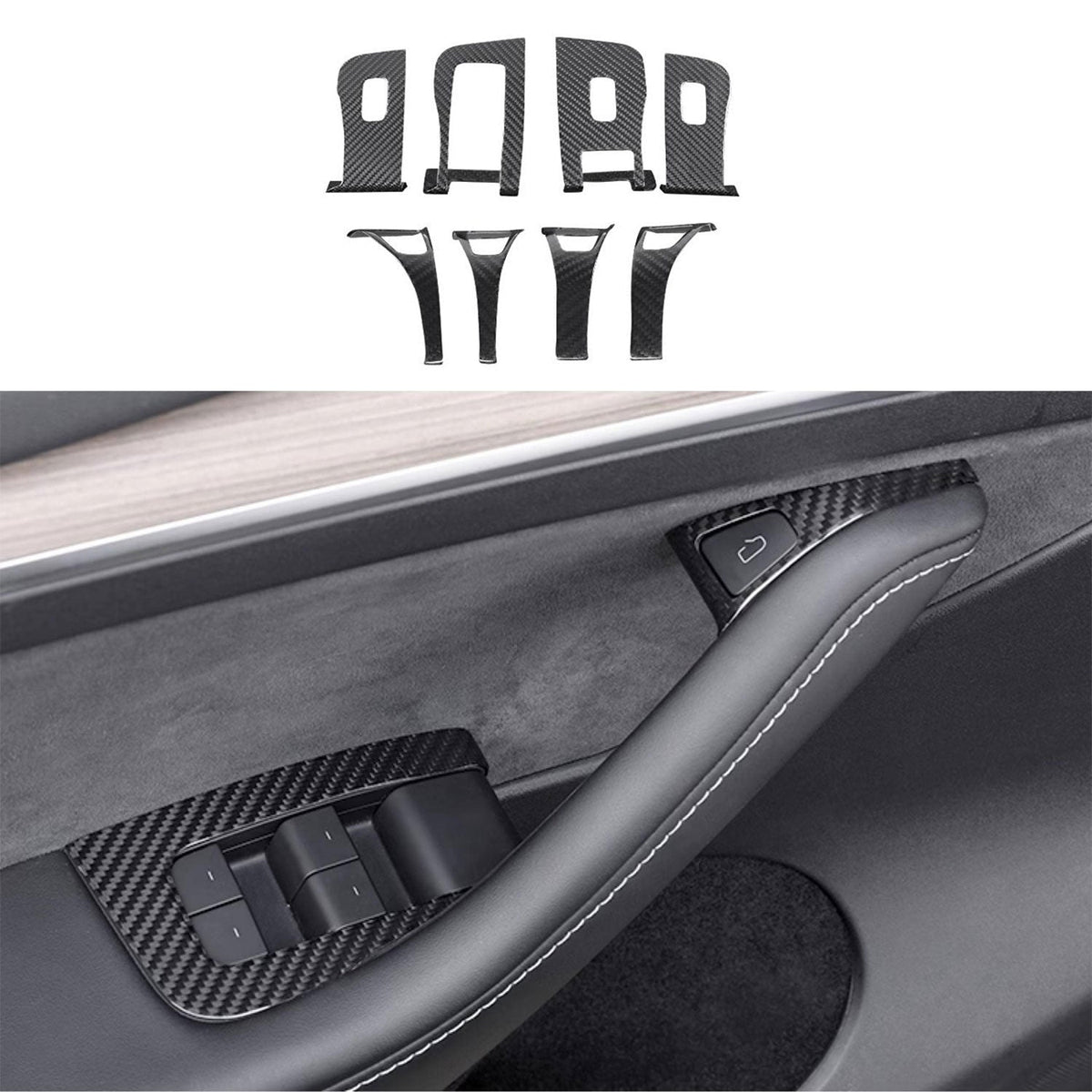 Model 3/Y Carbon Fiber Window & Door Switch Covers (LHD & RHD) Left Hand Drive Glossy