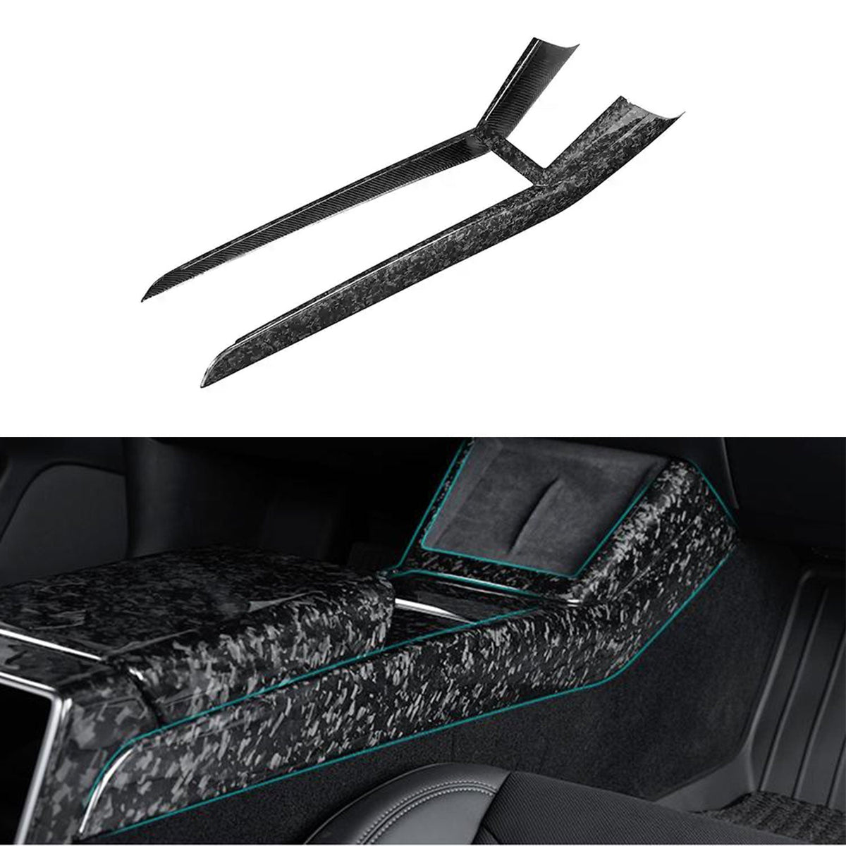 Dry Carbon Fiber Center Console Combo Trim for Model 3 Highland & Model Y Juniper Model 3 Highland 2024+ & New Model Y 2025+ Forged