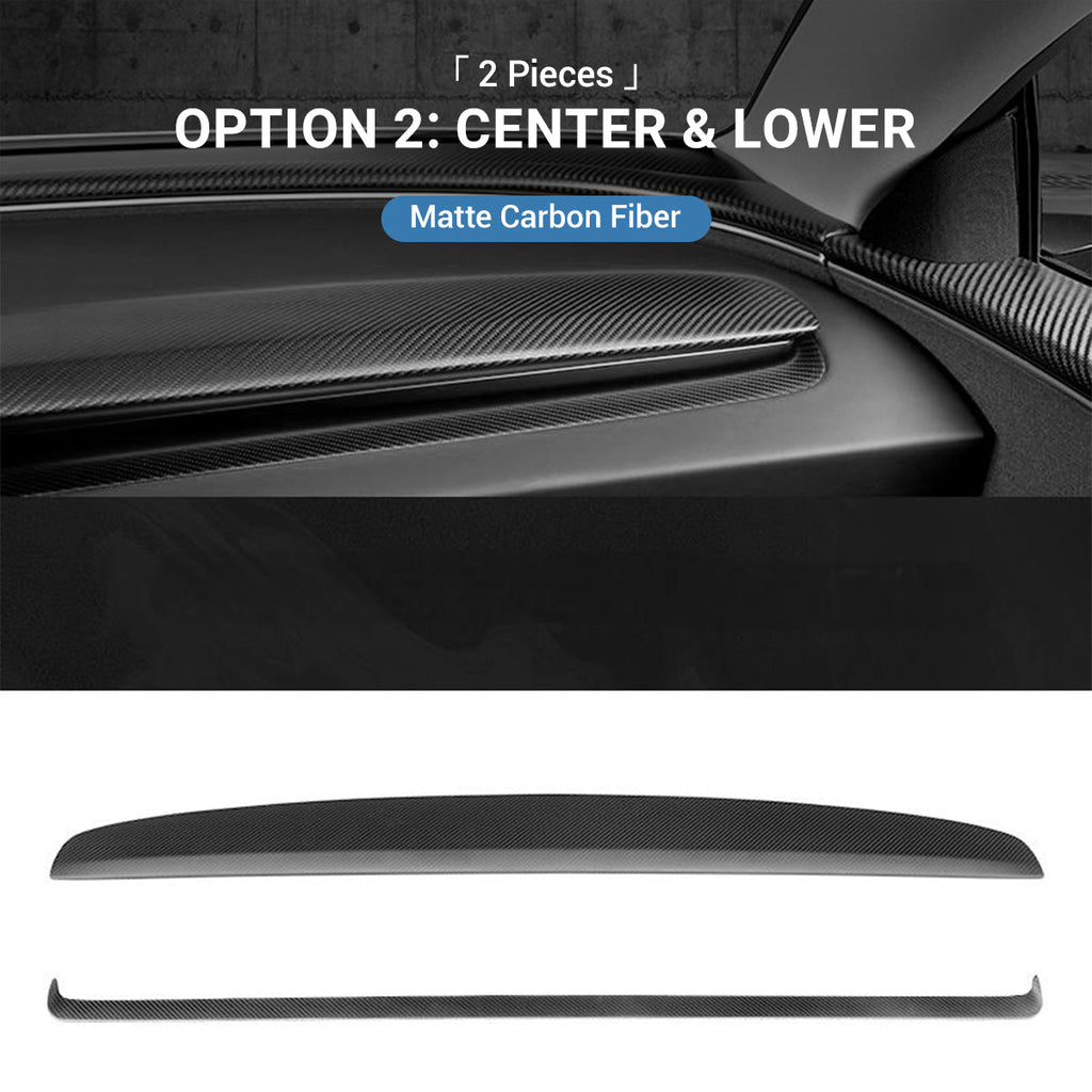 Real Dry Carbon Fiber Dashboard Cover for Model 3 Highland / Model Y Juniper Option 2：Center & Lower (2 Pieces) Matte
