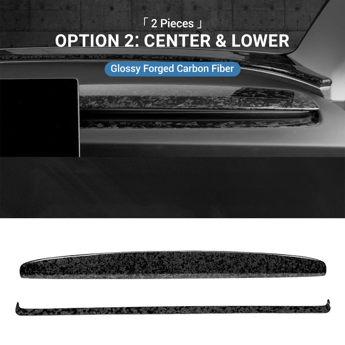 Real Dry Carbon Fiber Dashboard Cover for Model 3 Highland / Model Y Juniper Option 2：Center & Lower (2 Pieces) Glossy Forged