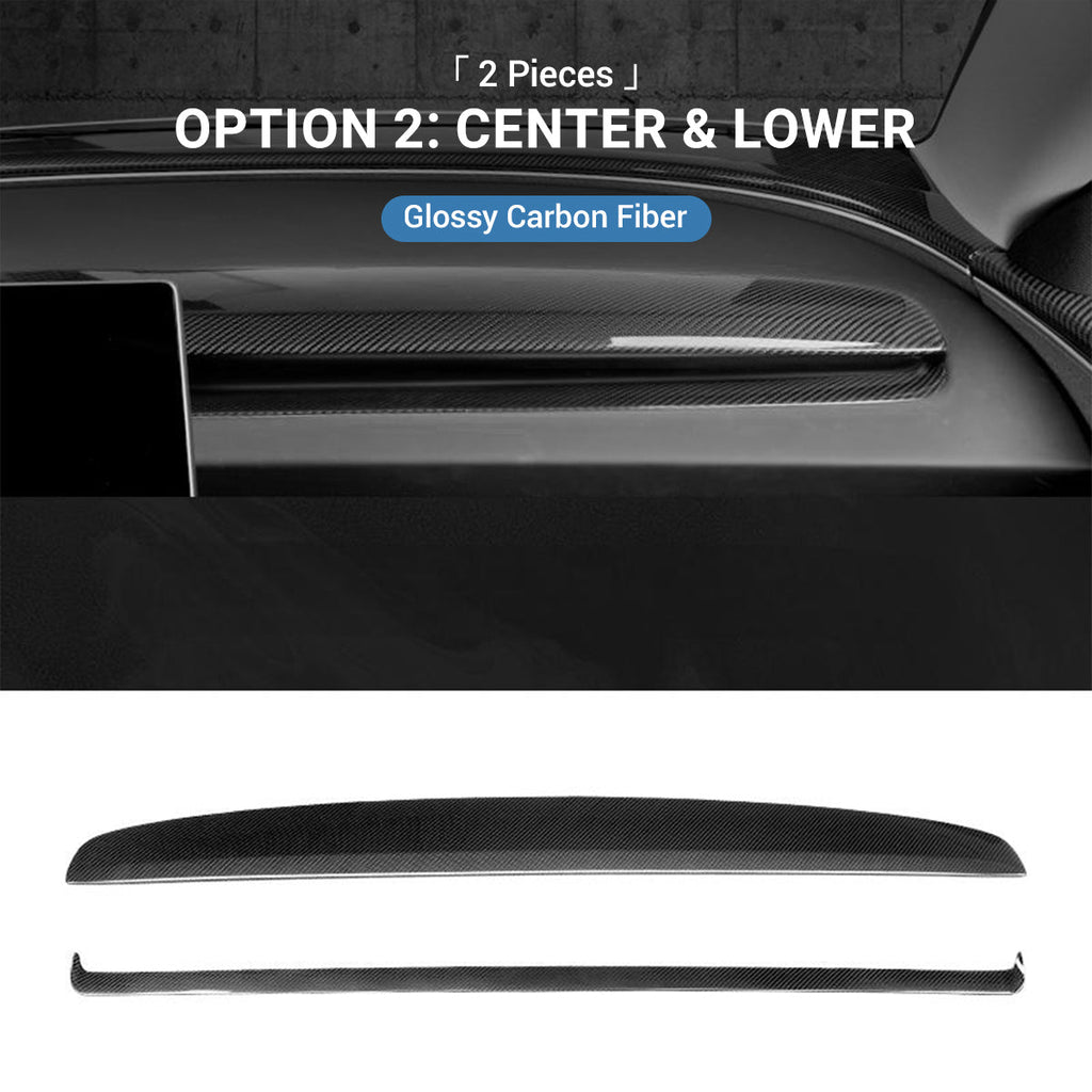 Real Dry Carbon Fiber Dashboard Cover for Model 3 Highland / Model Y Juniper Option 2：Center & Lower (2 Pieces) Glossy