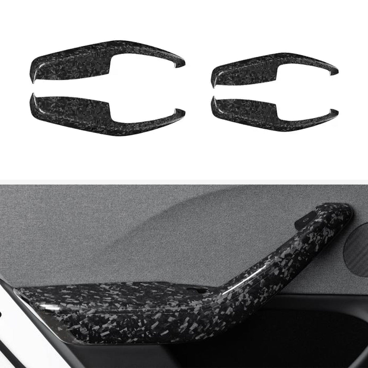 Real Dry Carbon Fiber Door Armrest Cover Overlays for Tesla Model 3 Highland Forged