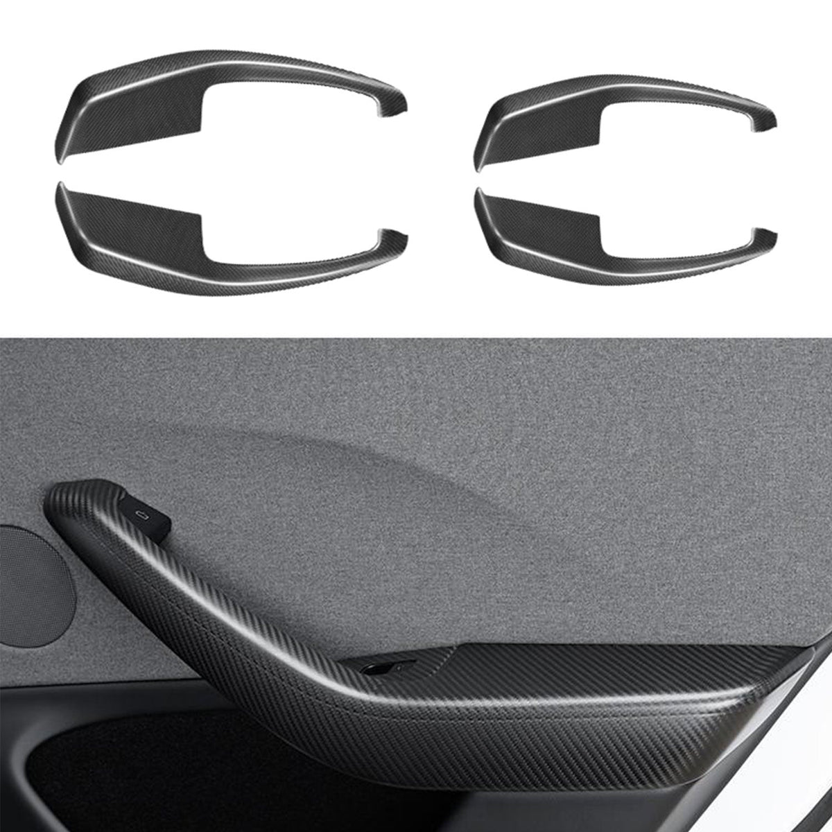 Real Dry Carbon Fiber Door Armrest Cover Overlays for Tesla Model 3 Highland Matte