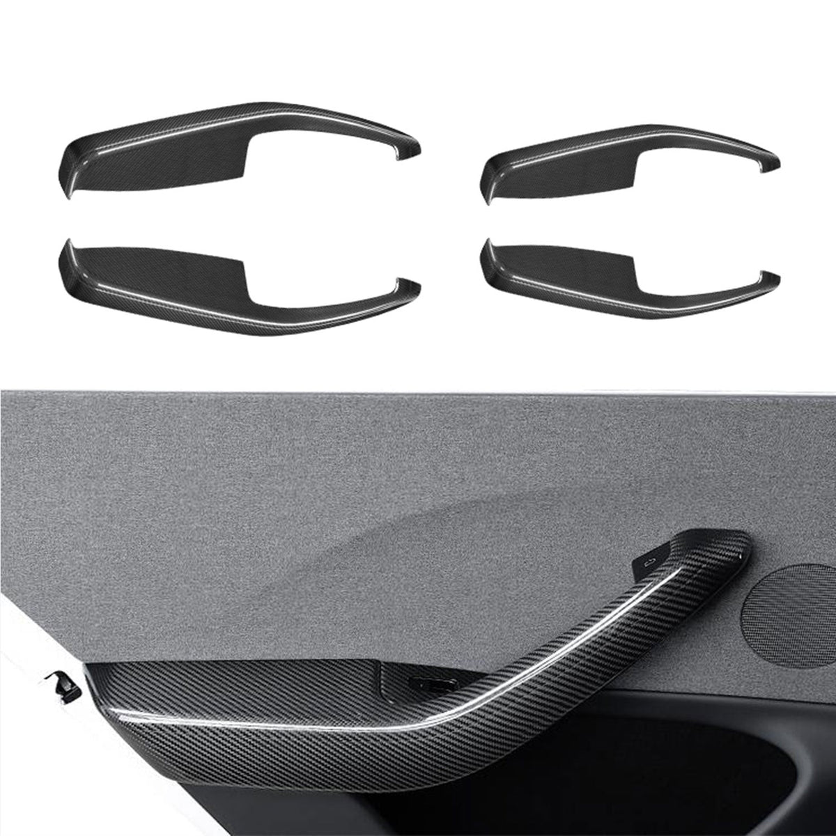 Real Dry Carbon Fiber Door Armrest Cover Overlays for Tesla Model 3 Highland Glossy
