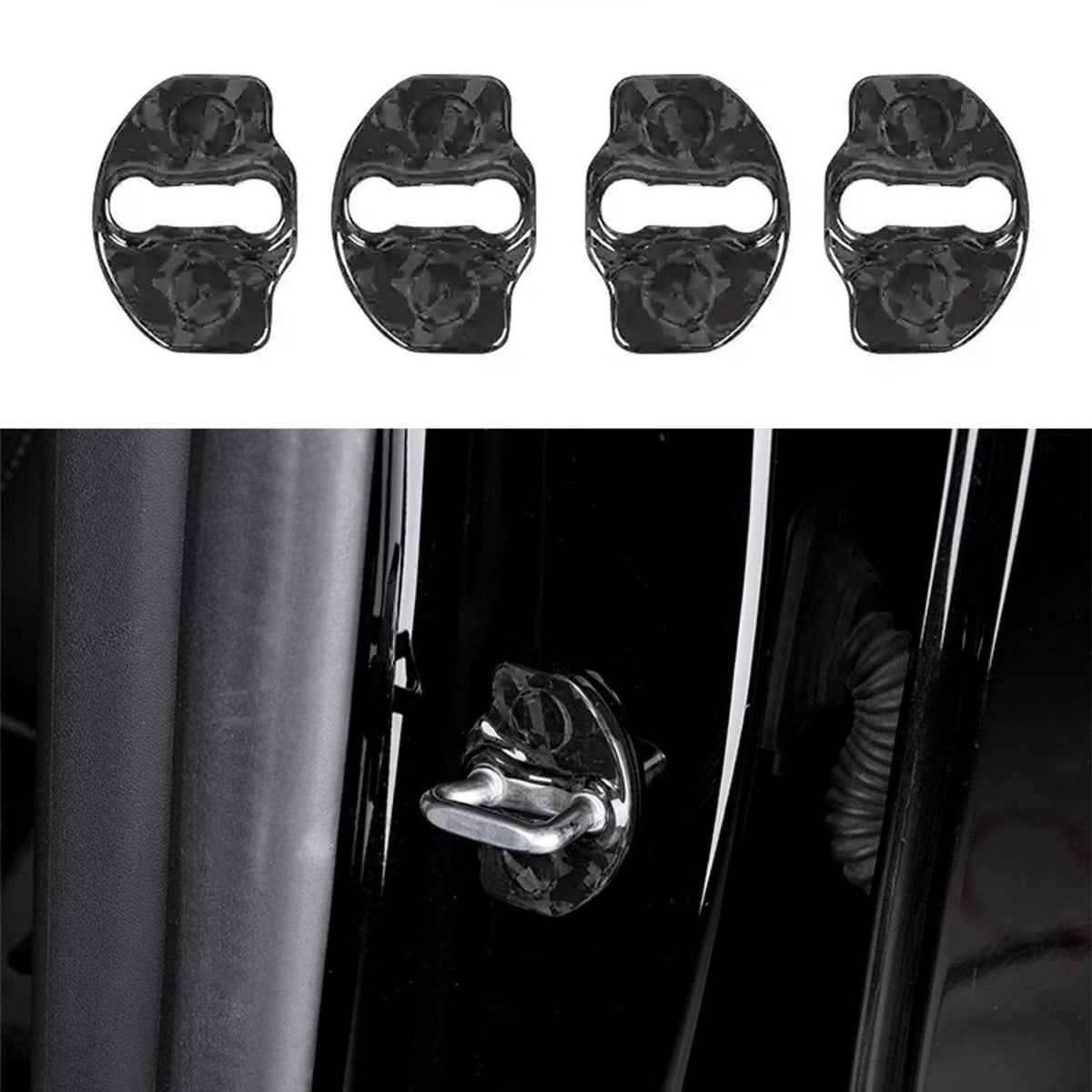Real Dry Carbon Fiber Door Lock Cover for Tesla Model 3 & Model Y Forged