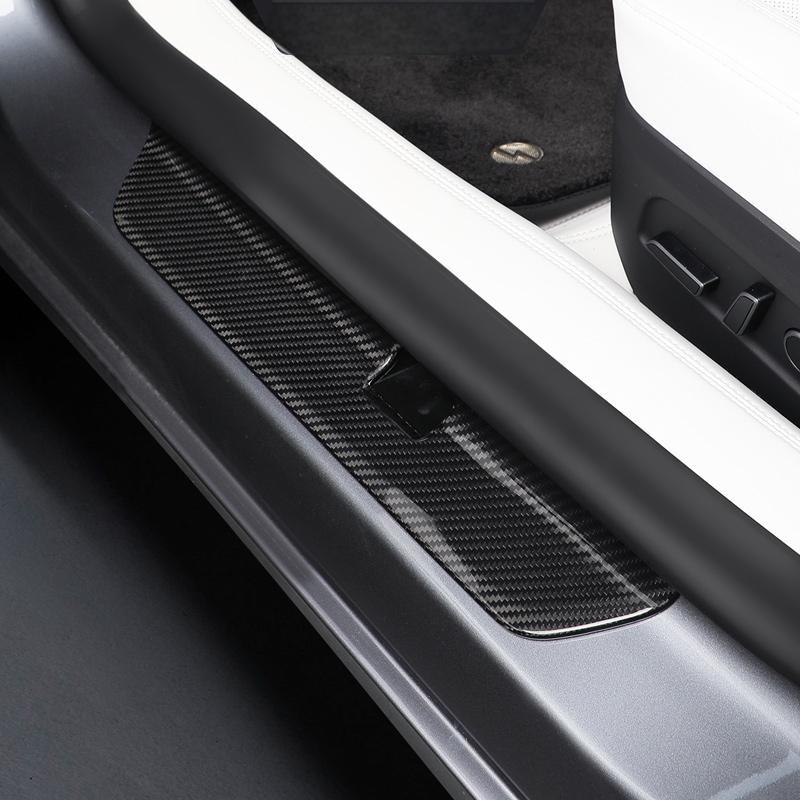 Real Dry Carbon Fiber Door Sill Strip Overlay for Tesla Model 3/Y Model 3 Highland 2024+ & New Model Y 2025+ Glossy
