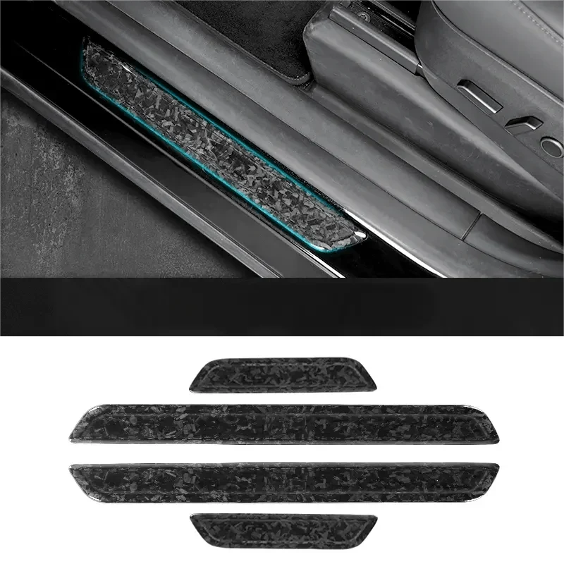 Real Dry Carbon Fiber Door Sill Strip Overlay for Tesla Model 3/Y Model Y 2020-2024 & Model 3 2017-2023 Glossy Forged