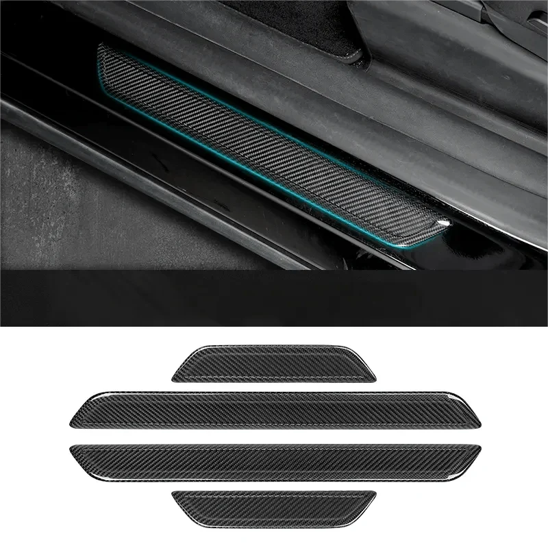 Real Dry Carbon Fiber Door Sill Strip Overlay for Tesla Model 3/Y Model Y 2020-2024 & Model 3 2017-2023 Glossy