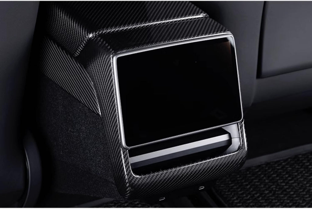 Real Dry Carbon Fiber Rear Screen Trim for Tesla Model 3 Highland & Model Y Juniper Model 3 Highland 2024+ & New Model Y 2025+ Glossy