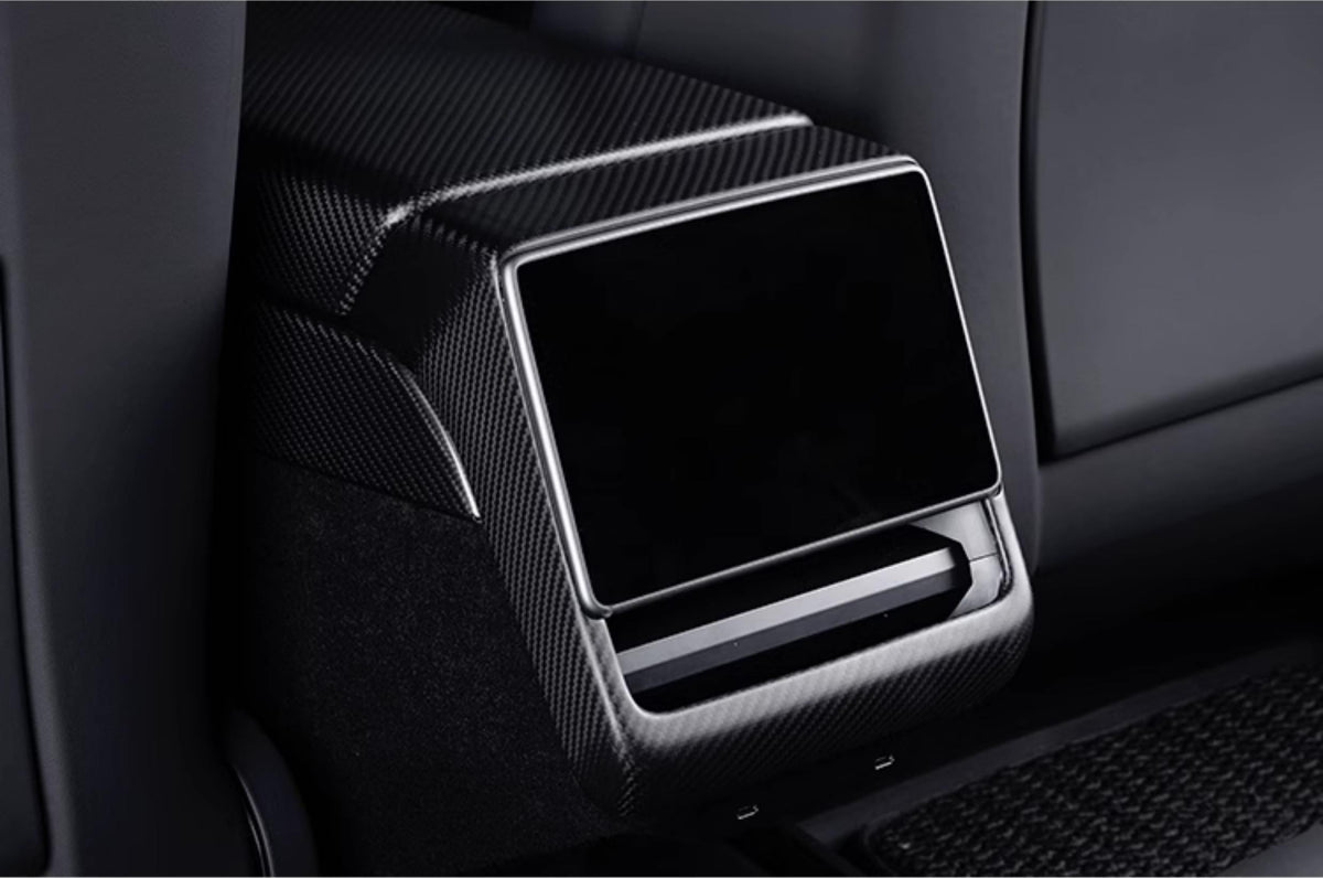 Real Dry Carbon Fiber Rear Screen Trim for Tesla Model 3 Highland & Model Y Juniper Model 3 Highland 2024+ & New Model Y 2025+ Matte