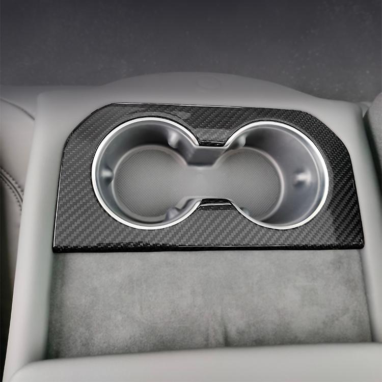 Rear Cup Holder Frame Dry Carbon Fiber Overlay for Tesla Model S/X 2023+ Glossy