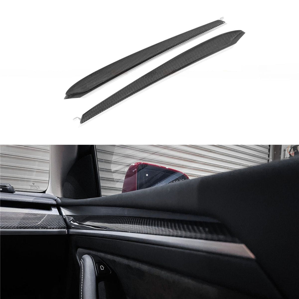 Repalcement Real Carbon Fiber Front Door Trim Panel for Tesla Model 3 / Y 2021-2023