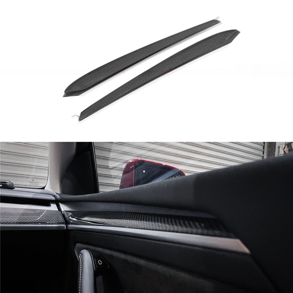 Repalcement Real Carbon Fiber Front Door Trim Panel for Tesla Model 3 / Y 2021-2023
