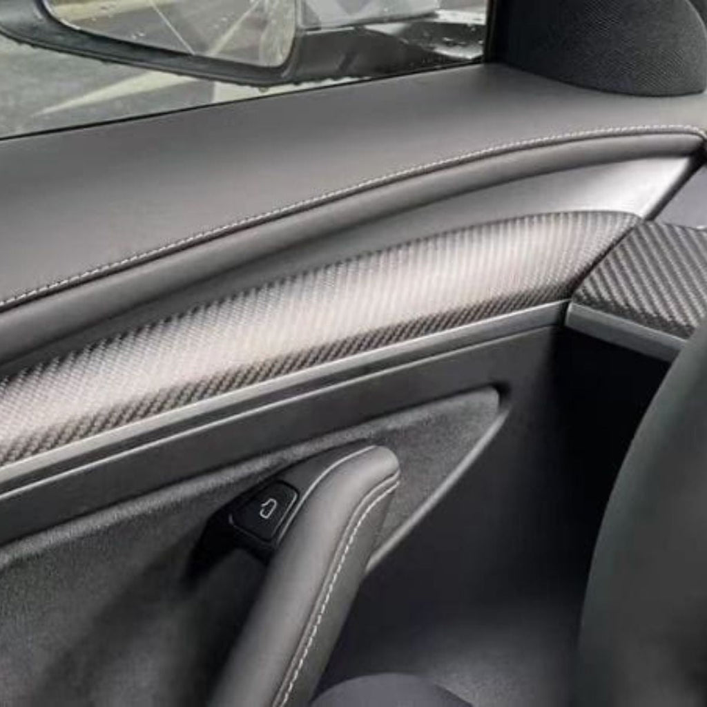 Repalcement Real Carbon Fiber Front Door Trim Panel for Tesla Model 3 / Y 2021-2023 Matte carbon fiber