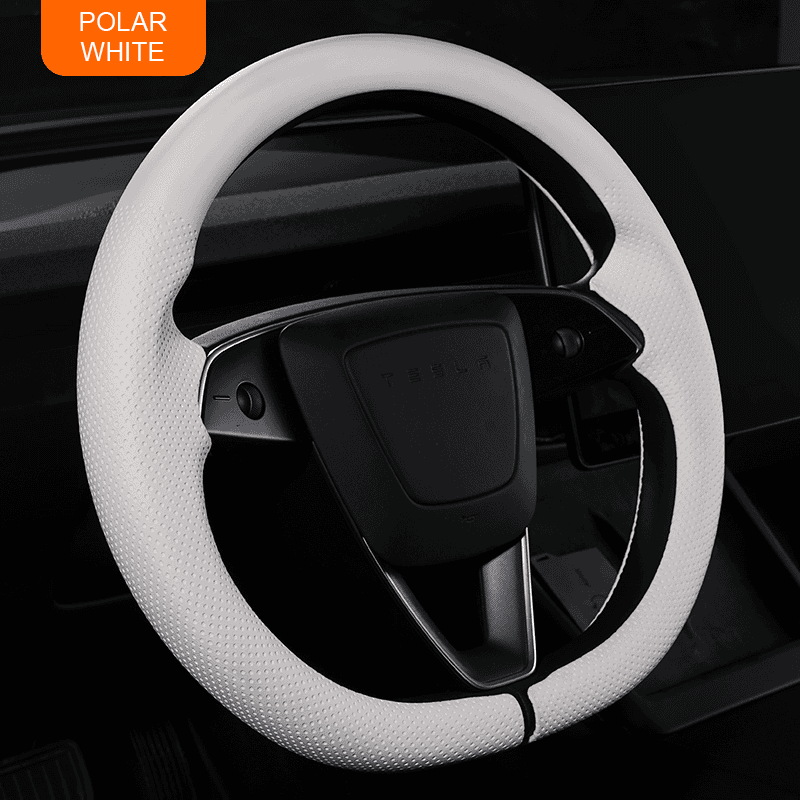 Breathable Snap-On Steering Wheel Cover for Tesla Model 3/Y Breathable Nappa Leather (White)