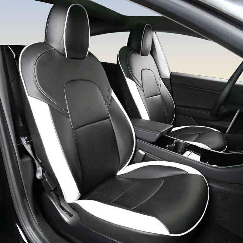 Seat Covers for Only Front Seats/Rear Seats for Tesla Model 3 & Model Y (5 Seater) Black And White (Only for front seats)