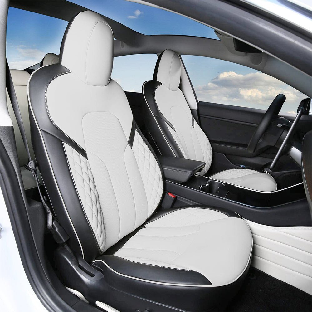 Seat Covers for Only Front Seats/Rear Seats for Tesla Model 3 & Model Y (5 Seater) Custom Made Black And White (Only for front seats)