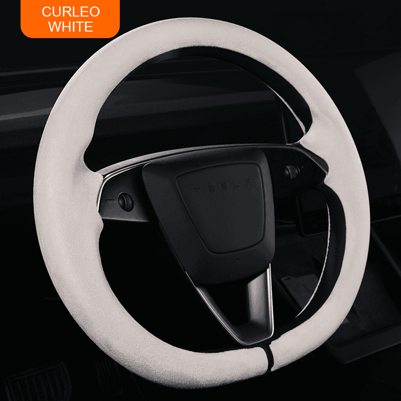 Breathable Snap-On Steering Wheel Cover for Tesla Model 3/Y Suede（White）