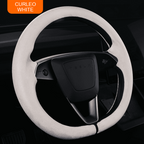 Breathable Snap-On Steering Wheel Cover for Tesla Model 3/Y Suede（White）