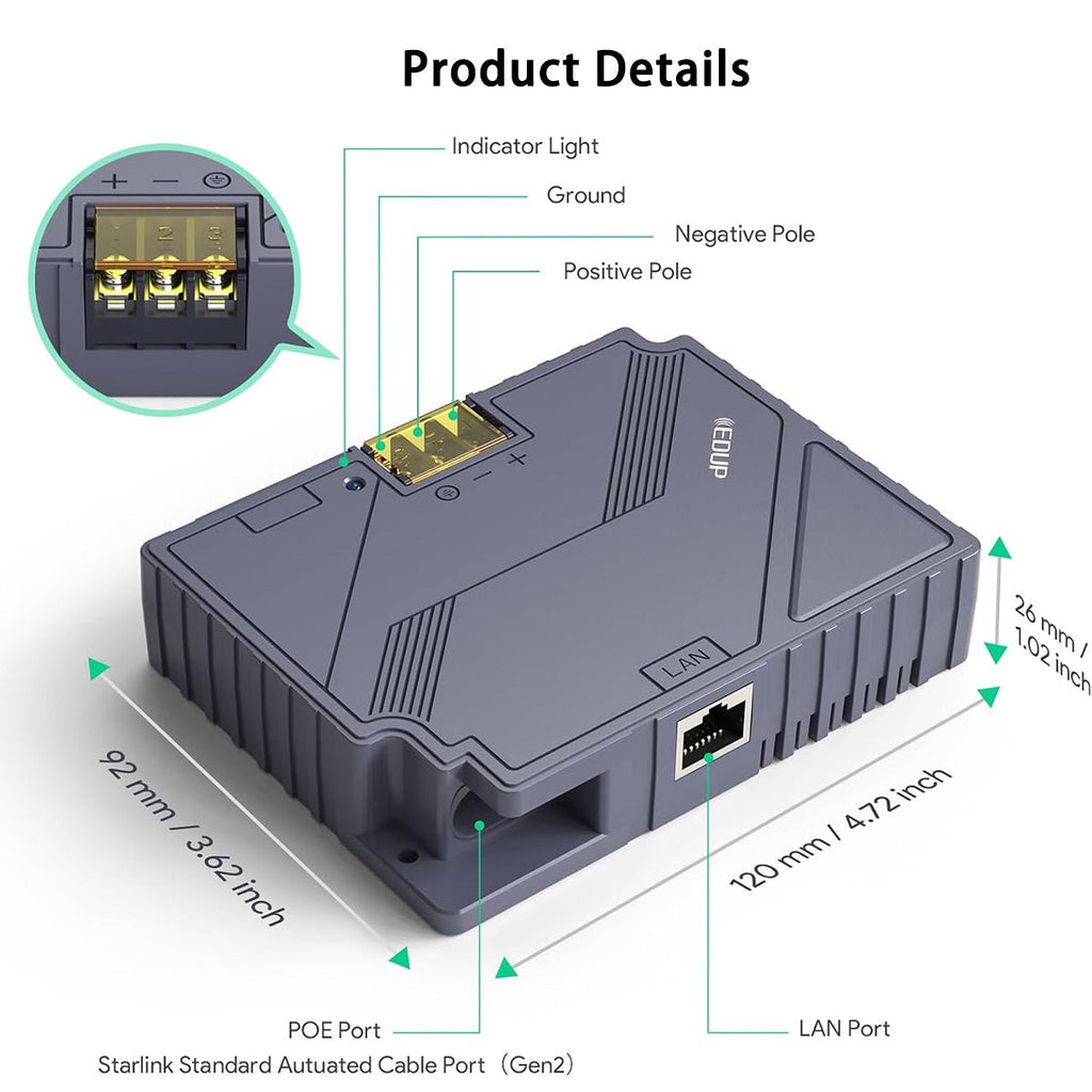 Starlink Gen 2 POE Injector | 3-in-1 DC Power Converter