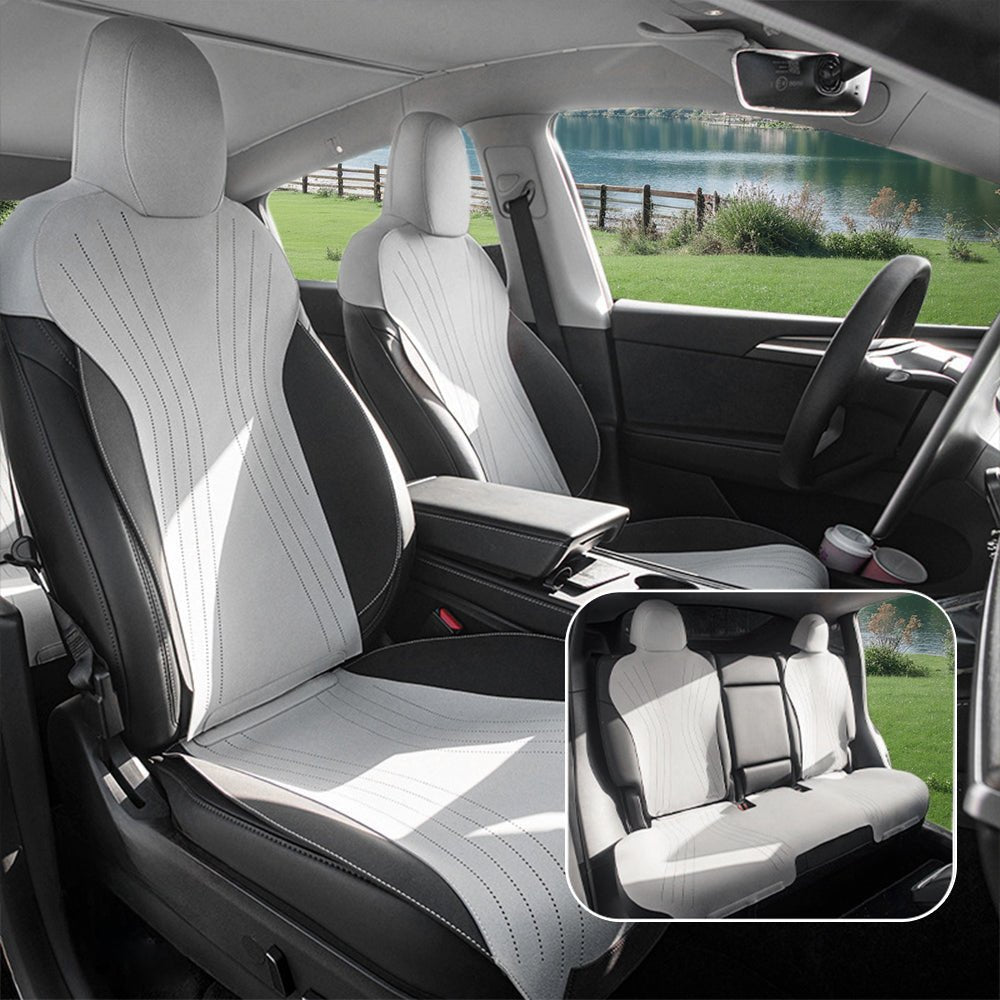 Suede Seat Covers for Tesla Model 3 & Model Y Light Gray Standard Version