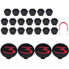 Tesla Model 3 Center Cap Kit (2017-Present) - Aero Wheel Cover Set w/ 3D Logo, Lug Nut Covers & Removal Tool Black and Red Model 3 (2017-2024)