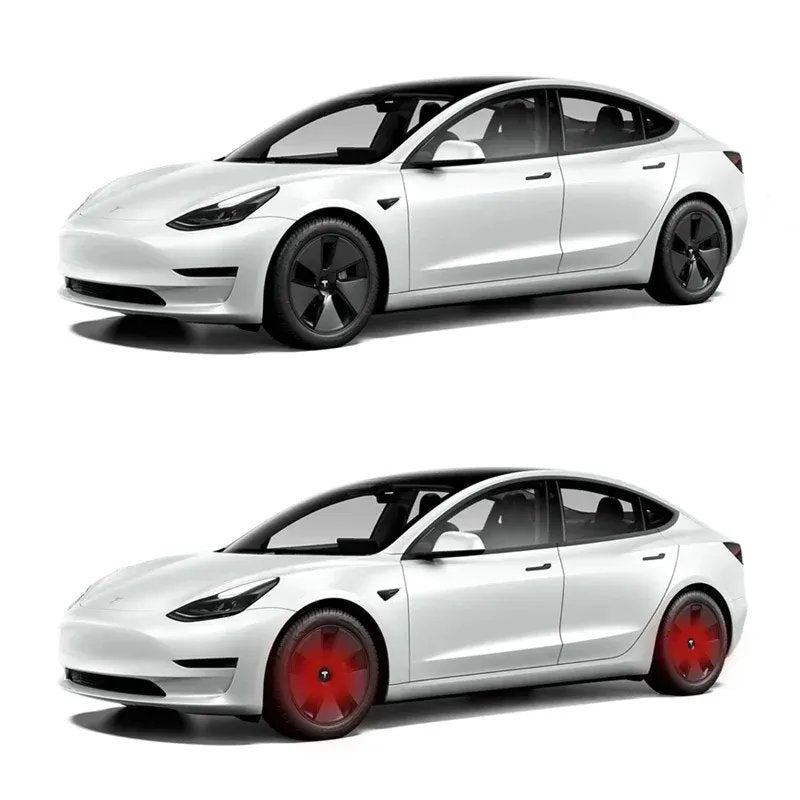 LED Wheel Light Covers for Tesla Center Caps - Compatible with Model S/3/X/Y (Set of 4) - Kinetic Lighting for Enhanced Safety and Style Red Common to All Models